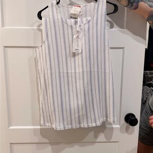 Vince Camuto White and Blue Striped Tank Top